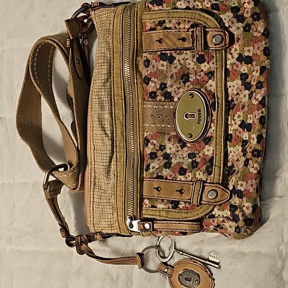 Fossil "Maddox" Floral Canvas Shoulder Bag